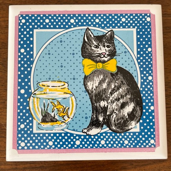 Vintage Cat Ceramic Tiles Trivets Wall Decor by Lanka WallTiles Kitschy Kitties - Picture 5 of 12